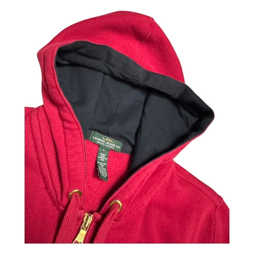 LAUREN RALPH LAUREN Designer Casual Full Zip Red Hoodie Sweatshirt Mens Large - Picture 3 of 7